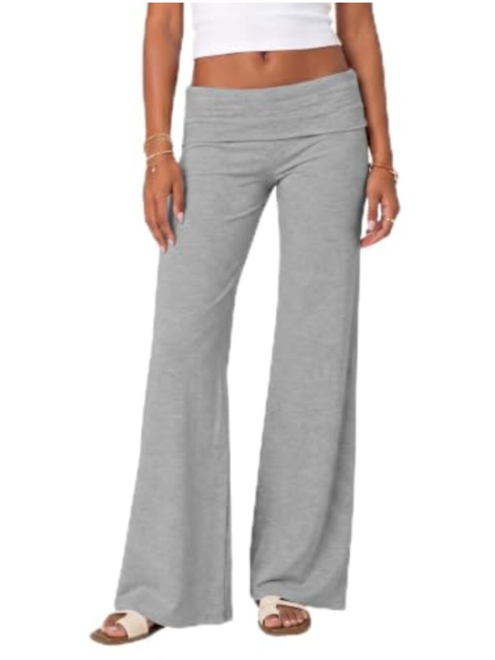 Y2K Fold Over Wide Leg Pajama Bottoms Stretch Cotton Lounge Pants